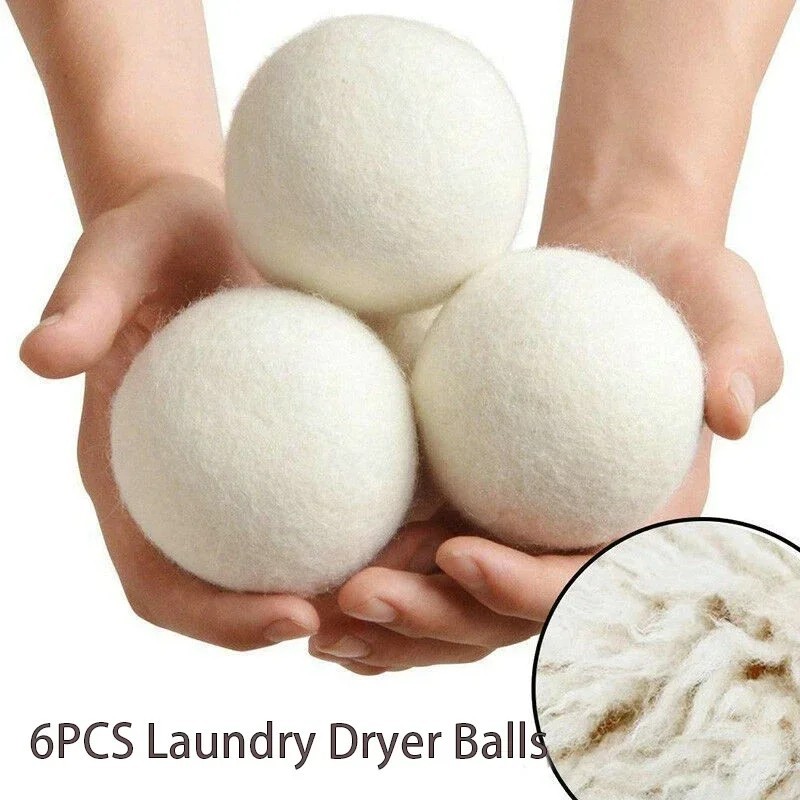 6 Wool Dryer Balls XL Organic Wool Natural Laundry Fabric Softener Antistatic