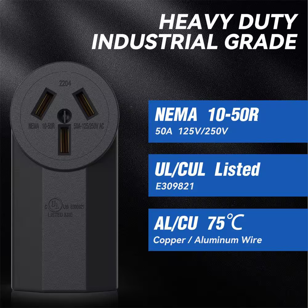 50 Amp 250V, NEMA 10-50R Surface Mount Power Outlet, Single Straight Blade Range