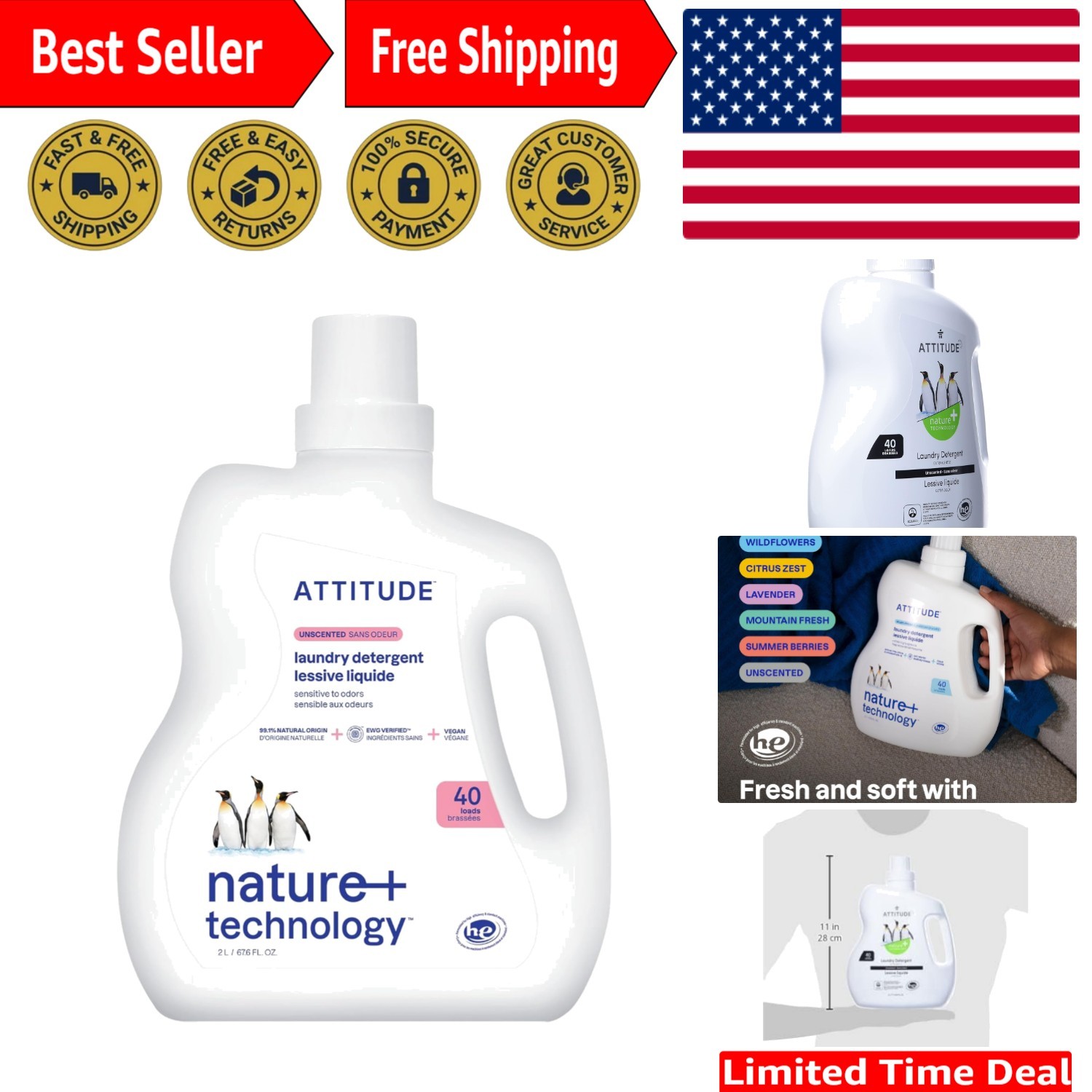 Unscented Laundry Detergent – EWG Verified, 67.6 Fl Oz, 100% Cruelty-Free