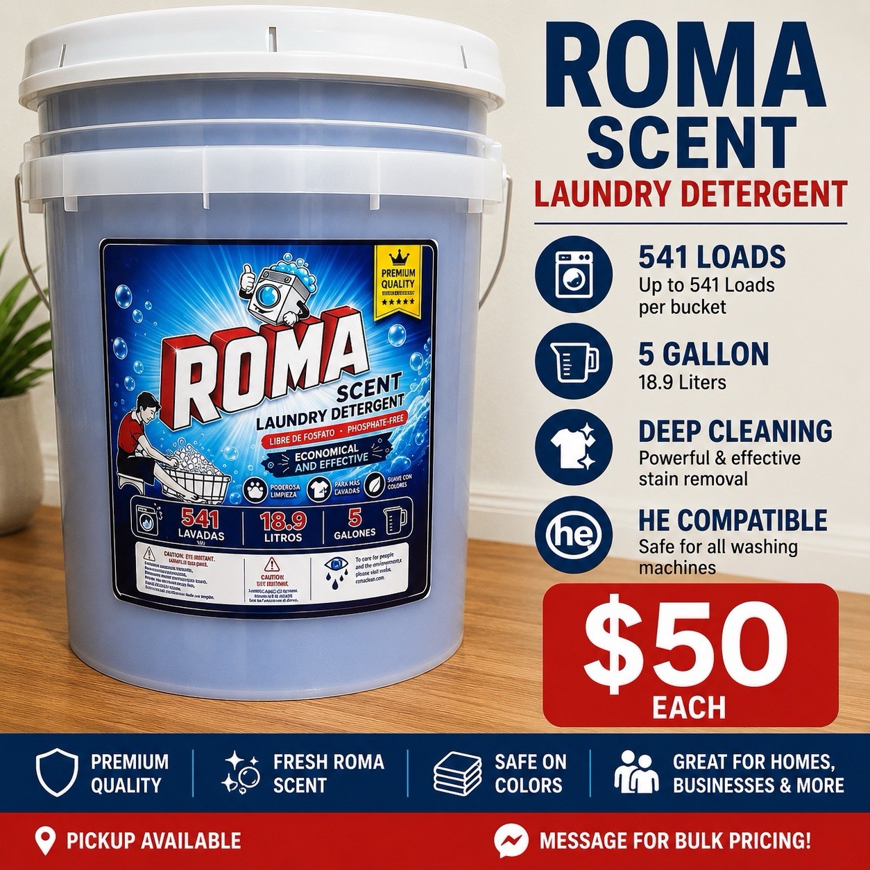 🧺 ROMA Scent Laundry Detergent – 5 Gallon Bucket (541 Loads