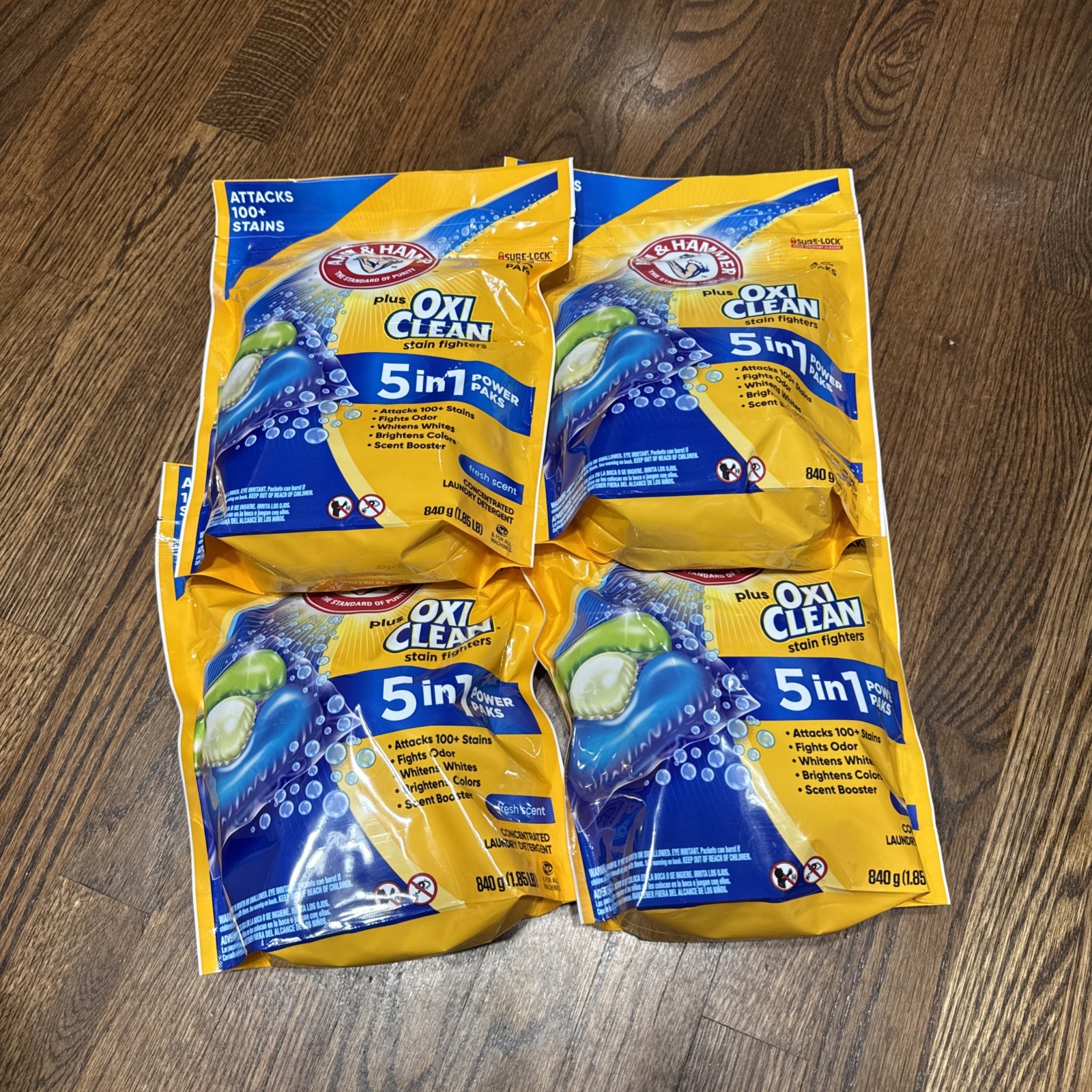 4x Arm & Hammer 5-in-1Detergent Pacs Fresh Scent 42 Count Stain Remover Power