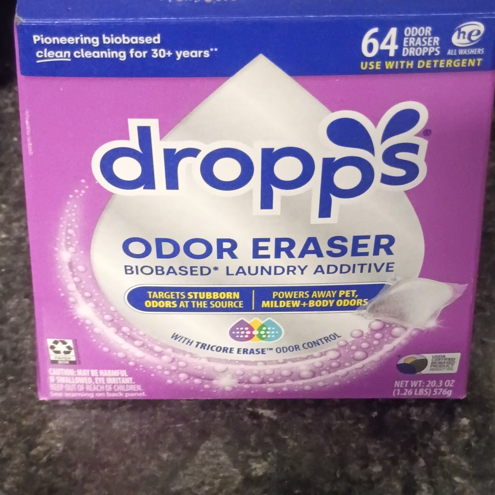 Dropps Odor Eraser Biobased HE Laundry Additive Pods, 64 Count