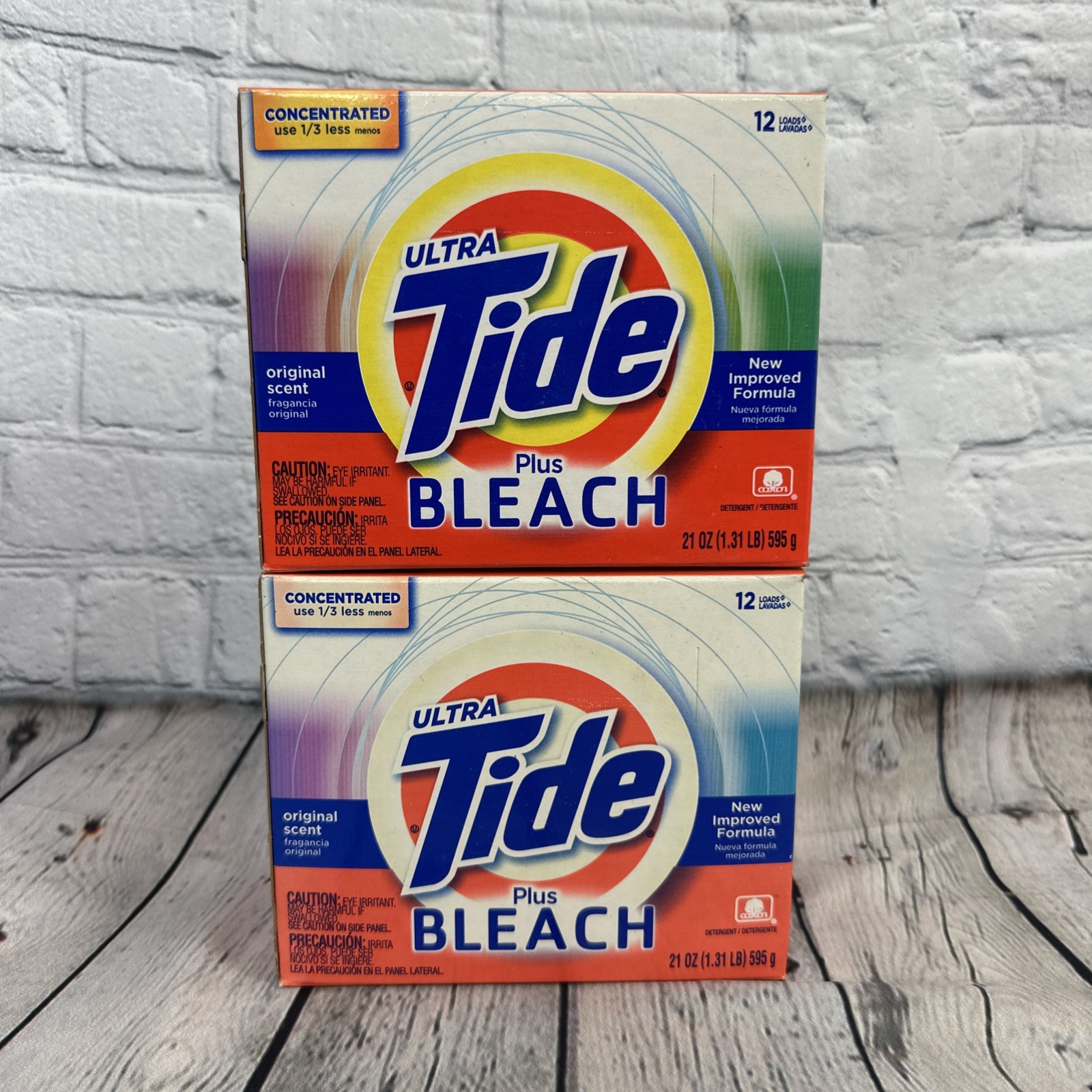 2-Ultra Tide Plus Bleach Original Powder Laundry Detergent 21Oz / 12 Loads