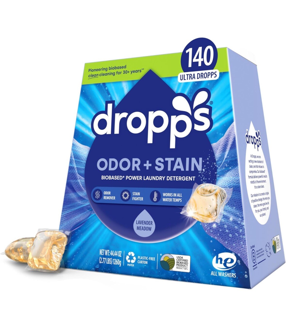 Dropps Stain & Odor Laundry Detergent Pods: Lavender Meadow 140 Count
