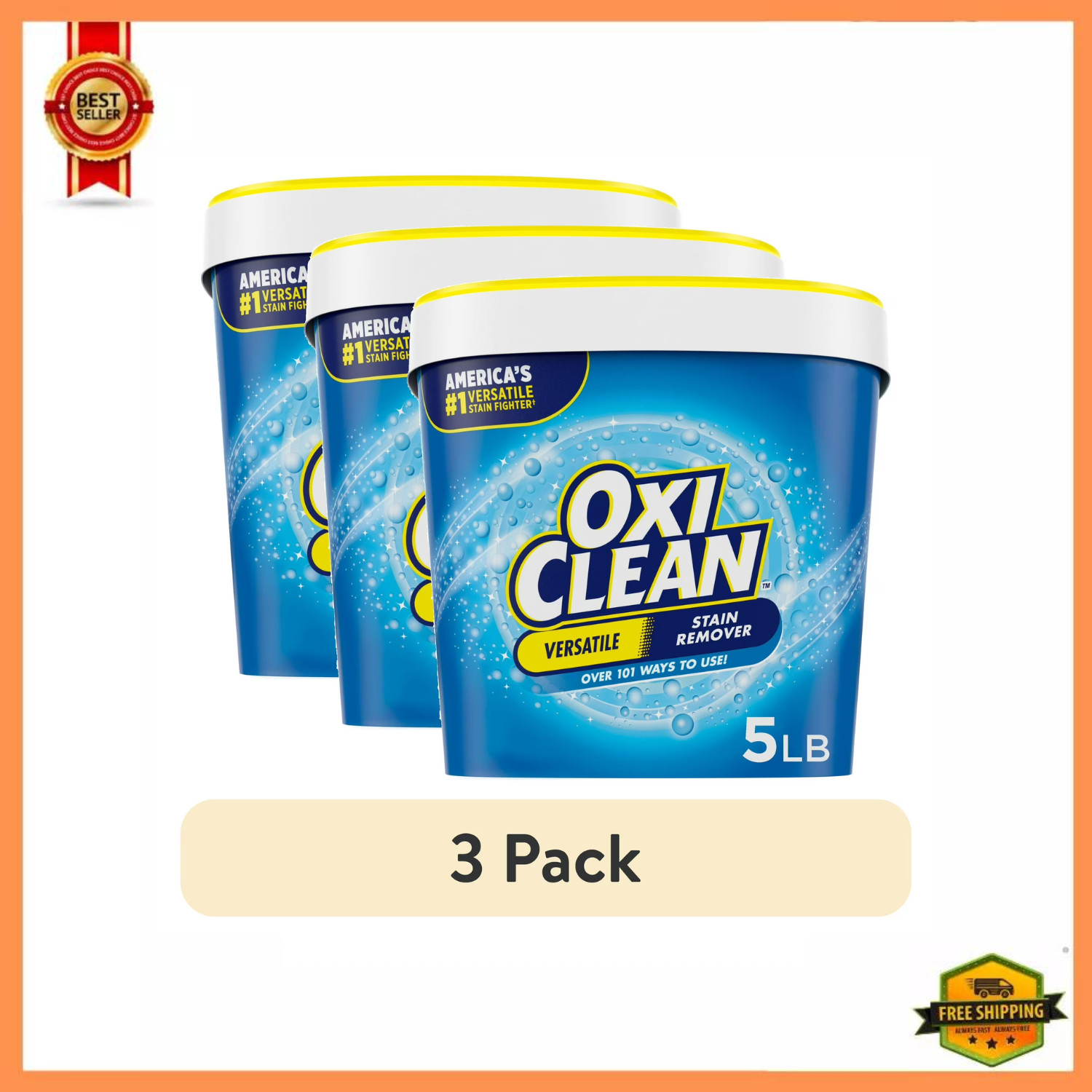 OxiClean Versatile Stain Remover Powder 5 lb Laundry Cleaner USA, 3 Pack