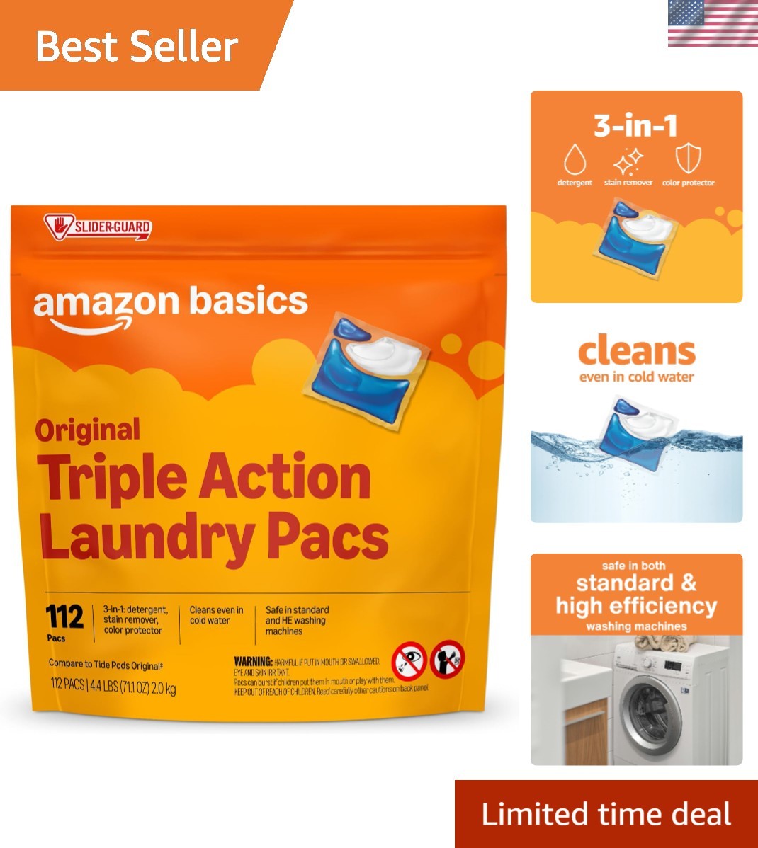 112 Count Laundry Detergent Pacs – Powerful Triple Action with Scent