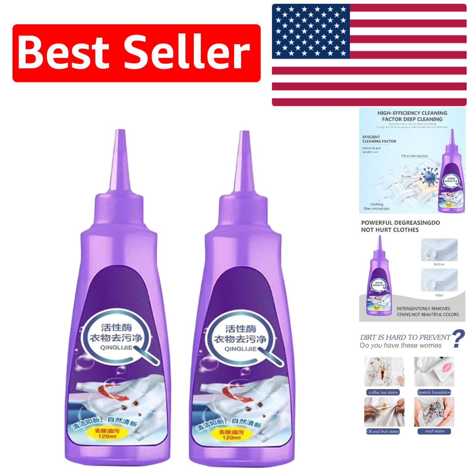 Unscented Stain Remover – Fast Action Active Enzymatic Cleaning, 120ml Duo