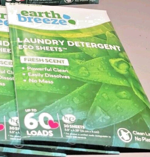 Earth Breeze Laundry Detergent Sheets Fresh Scent 1 X 30 Total 60 Loads No Jugs