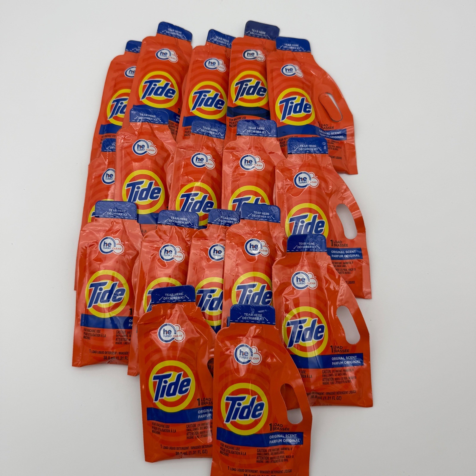15 Tide Original Scent HE Liquid Laundry Detergent Single Load Travel Packets