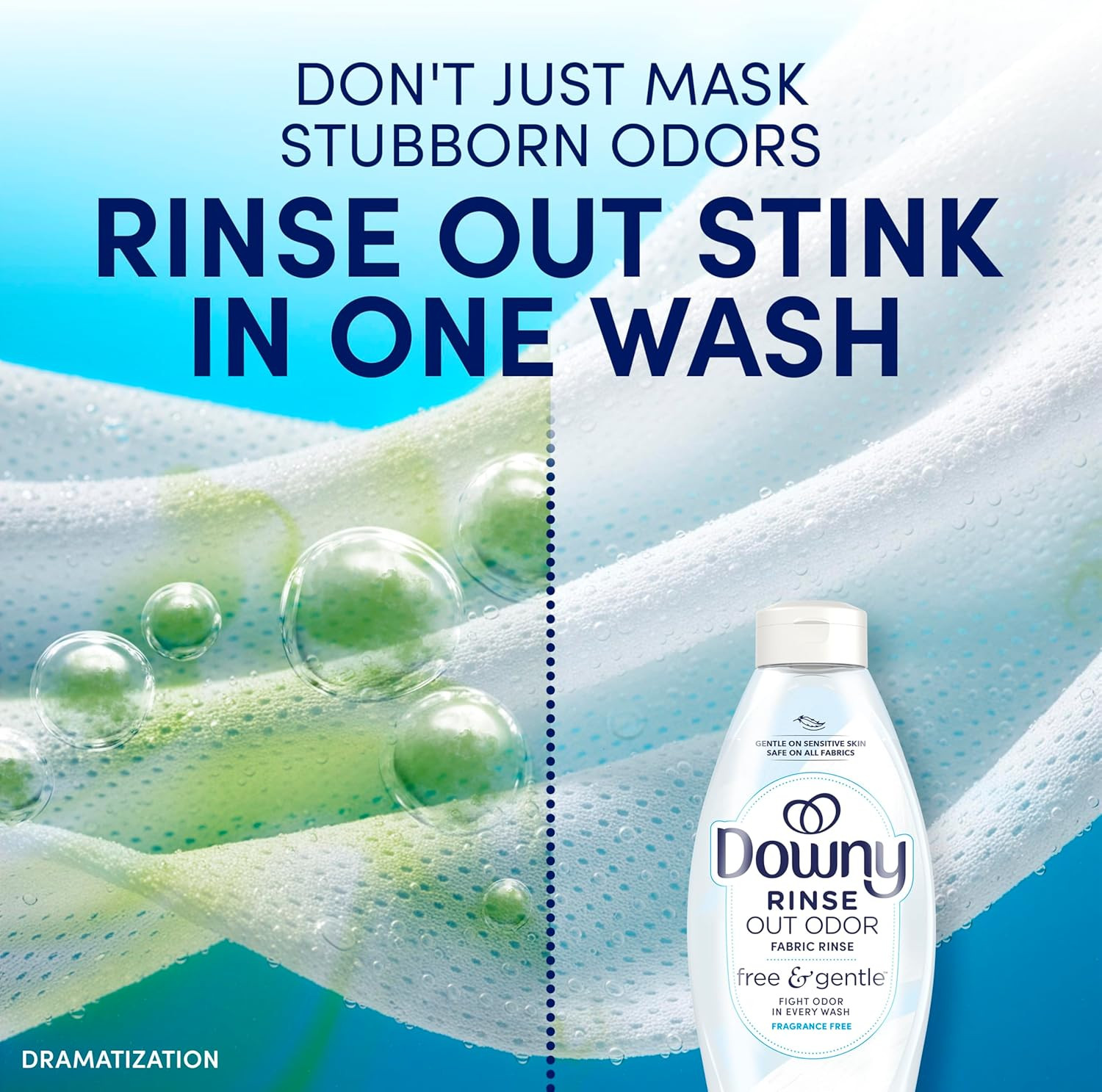Free & Gentle Rinse Laundry Odor Remover, Scent Free, 48 FL OZ, Gentle on Skin,