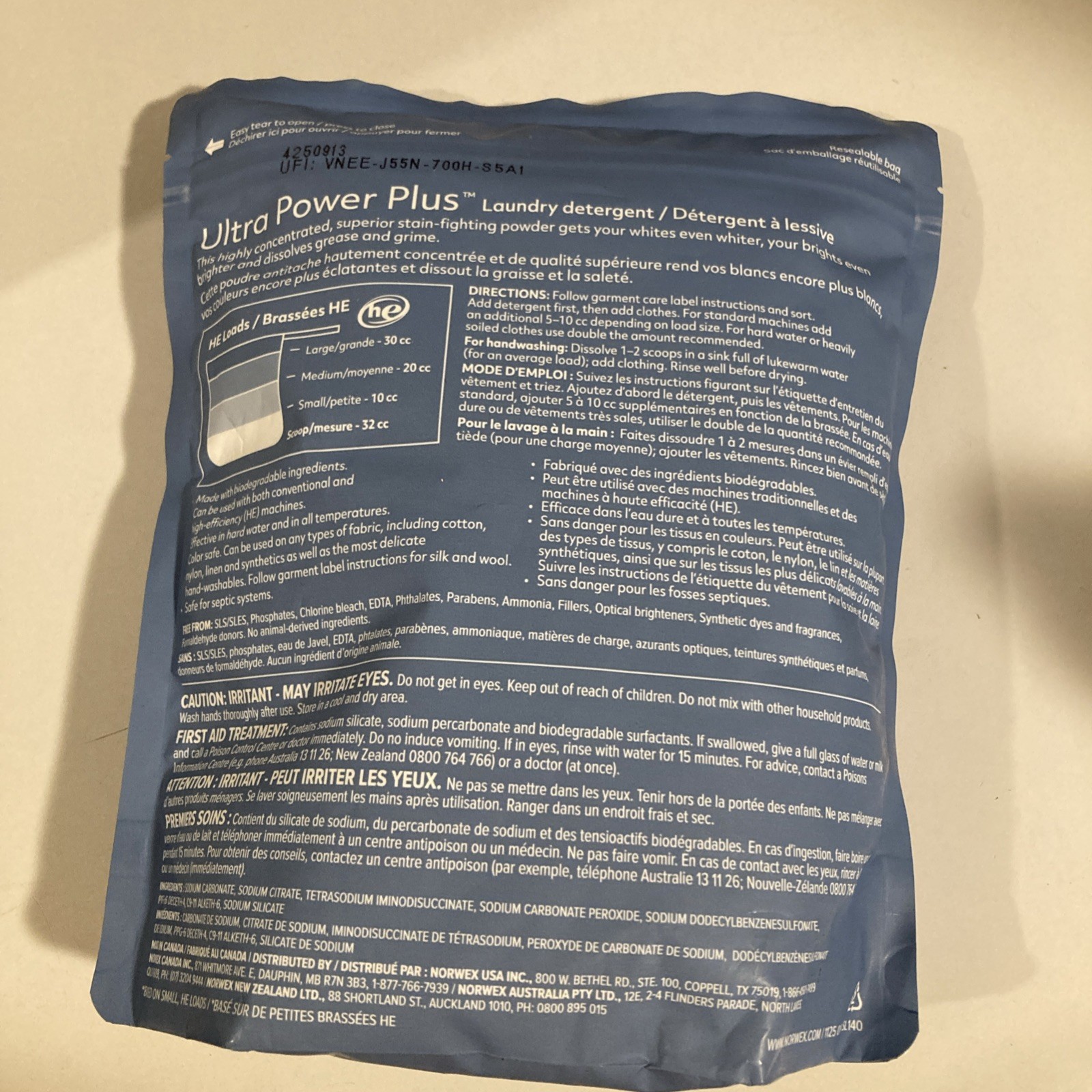 Norwex Ultra Power Plus Laundry Detergent 2.2 Lb 100 HE Loads+Stain Remover 12oz