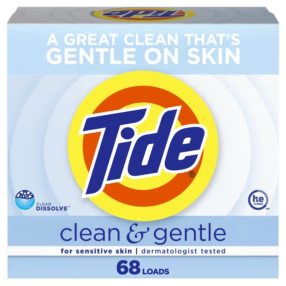 Tide Clean and Gentle Powder Laundry Detergent, Unscented, 77 oz, 68 Washes