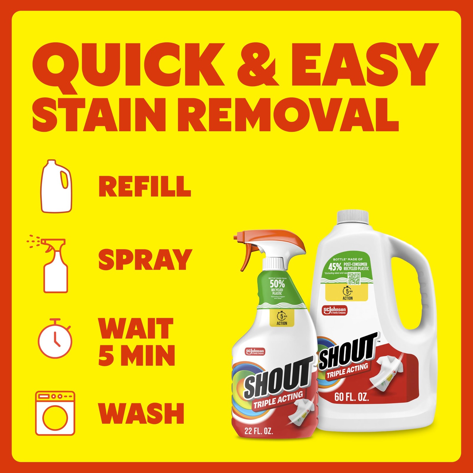 Shout Triple-Acting Laundry Stain Remover for 60 Fl Oz (Pack of 1), Multi