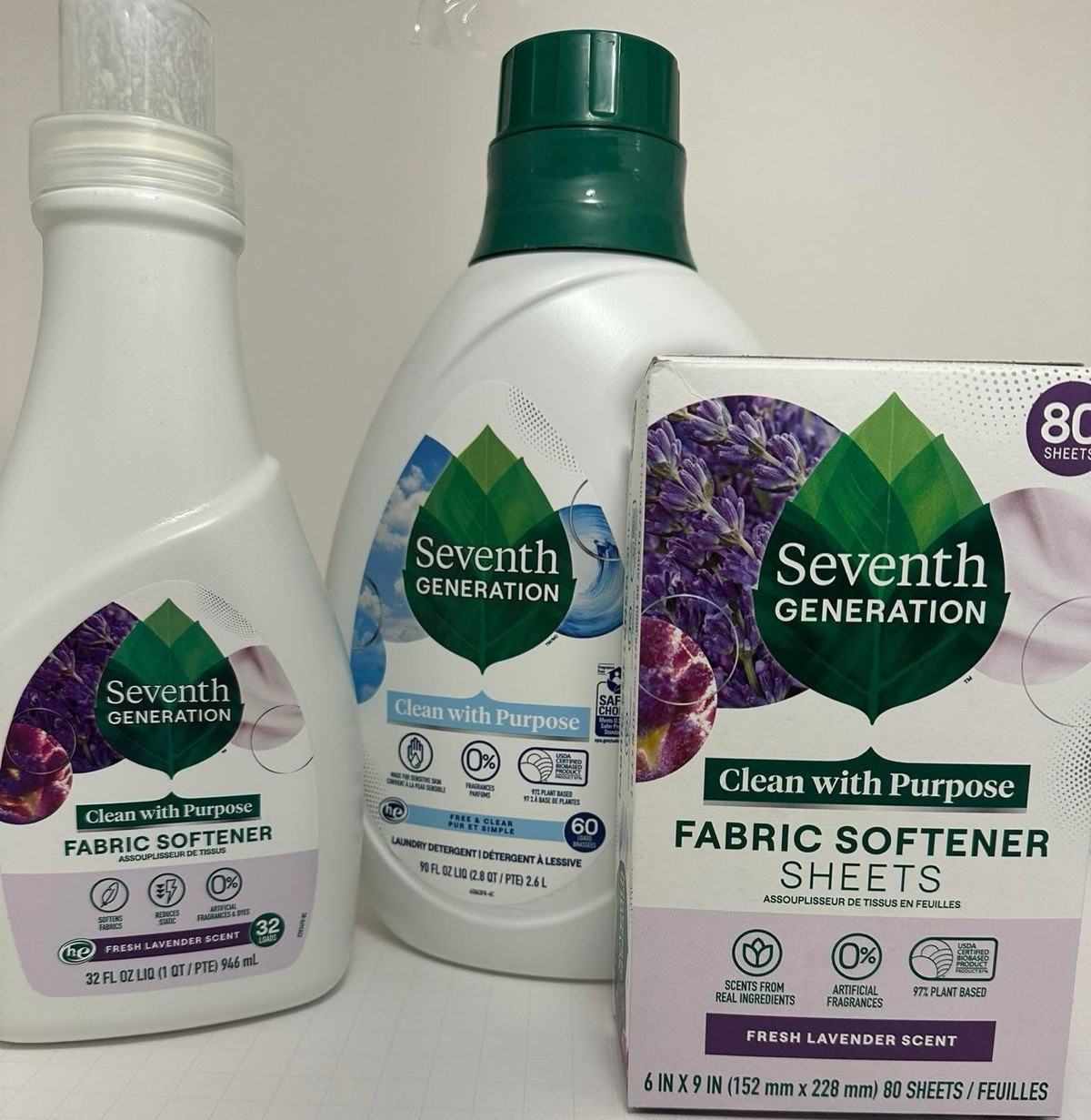 Laundry Bundle. Free & clear detergent. Fresh Lavender Sheets and Softener.