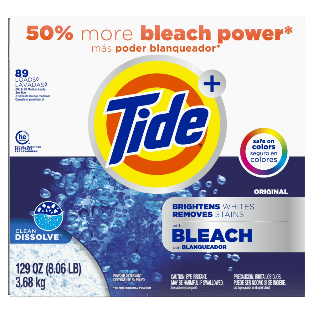 Tide Powder Laundry Detergent with Bleach, Original Scent, 129 oz, 89 Loads New