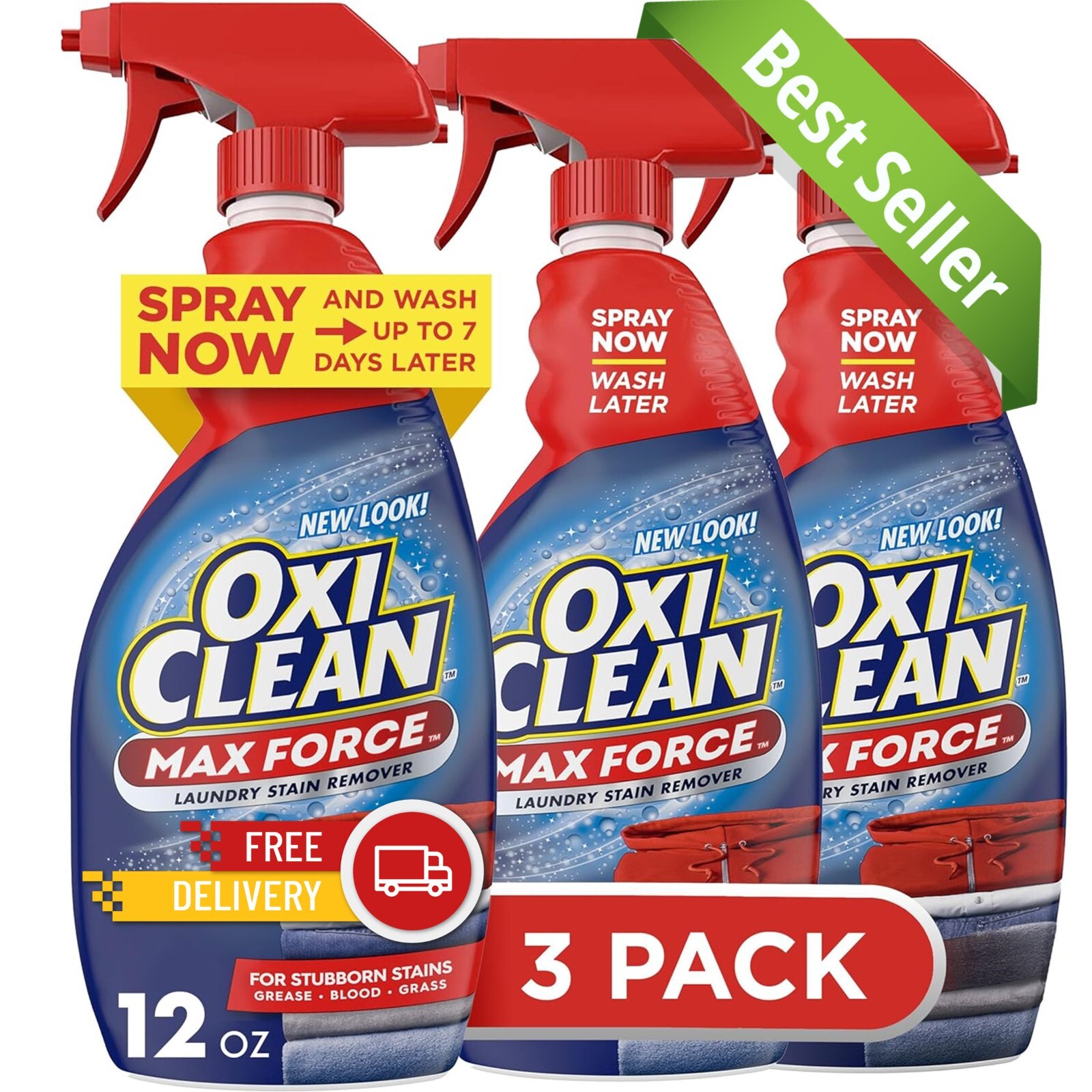 OxiClean Max Force Laundry Stain Remover Spray, 12 Fl. Oz, 3-Pack