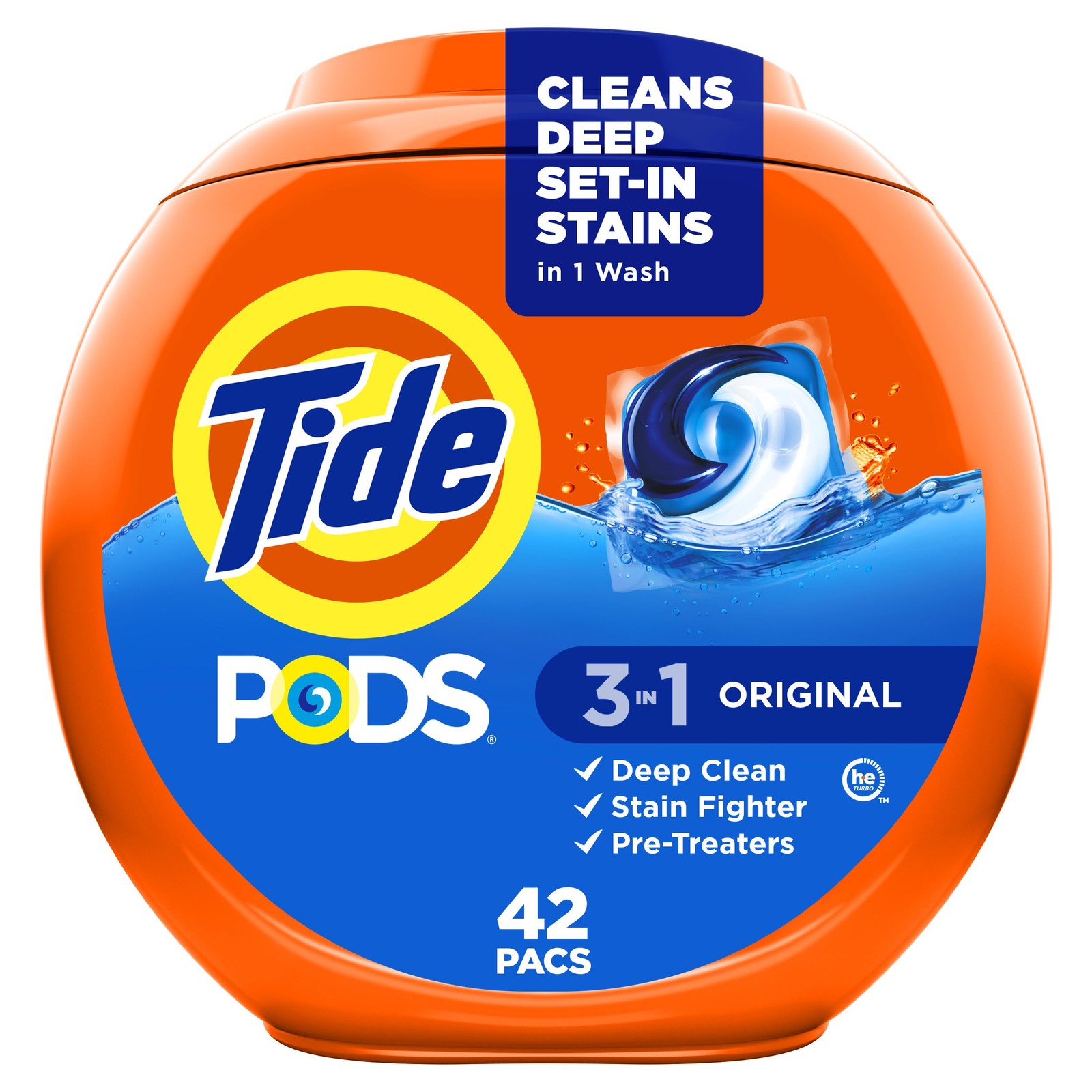 Tide PODS laundry detergent pacs, 3-in-1 Stain Remover, 42 Count (Pack of 1)