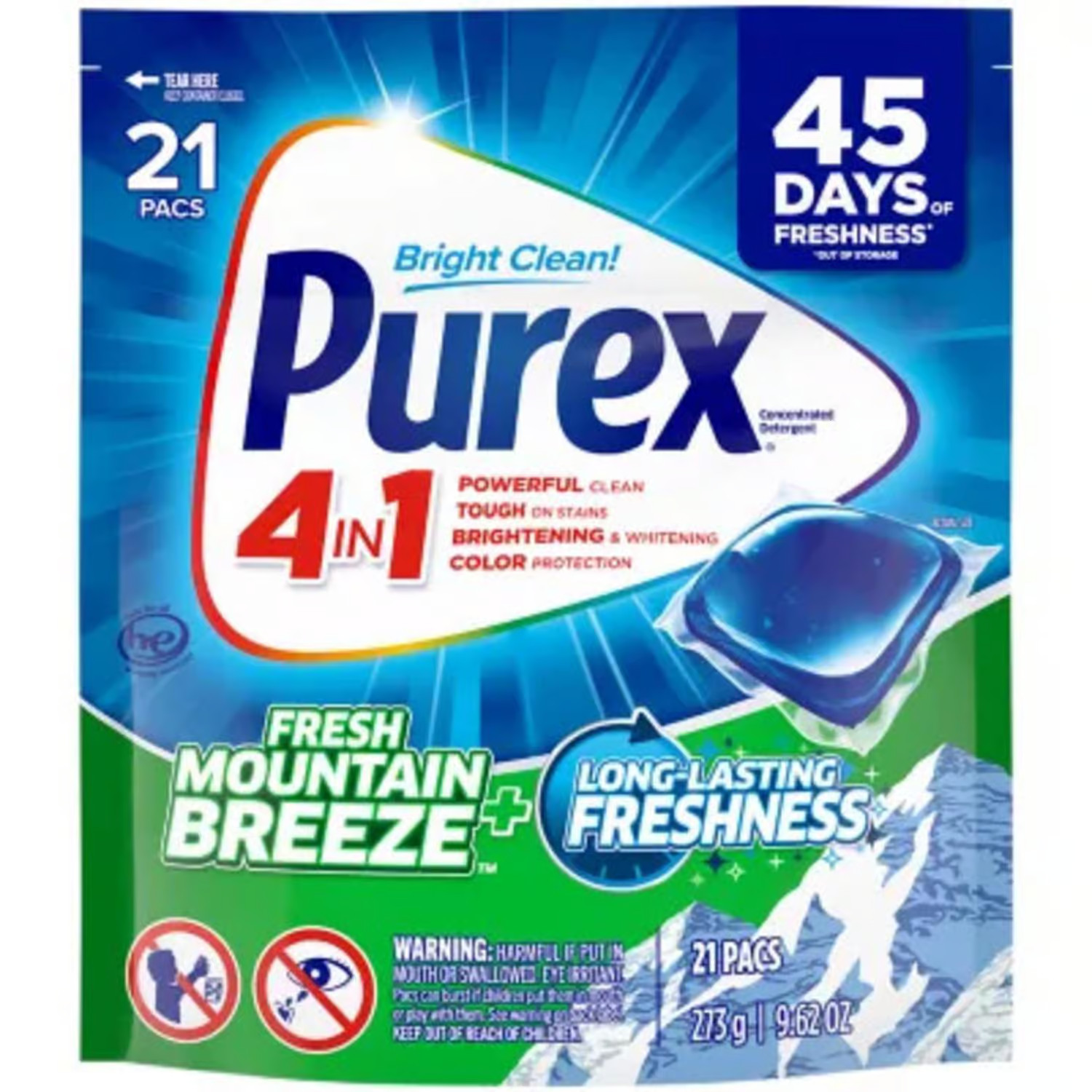 LOT (4) PUREX 4 IN 1 LAUNDRY DETERGENTS PACS MOUNTAIN BREEZE TOTAL 84 PACS