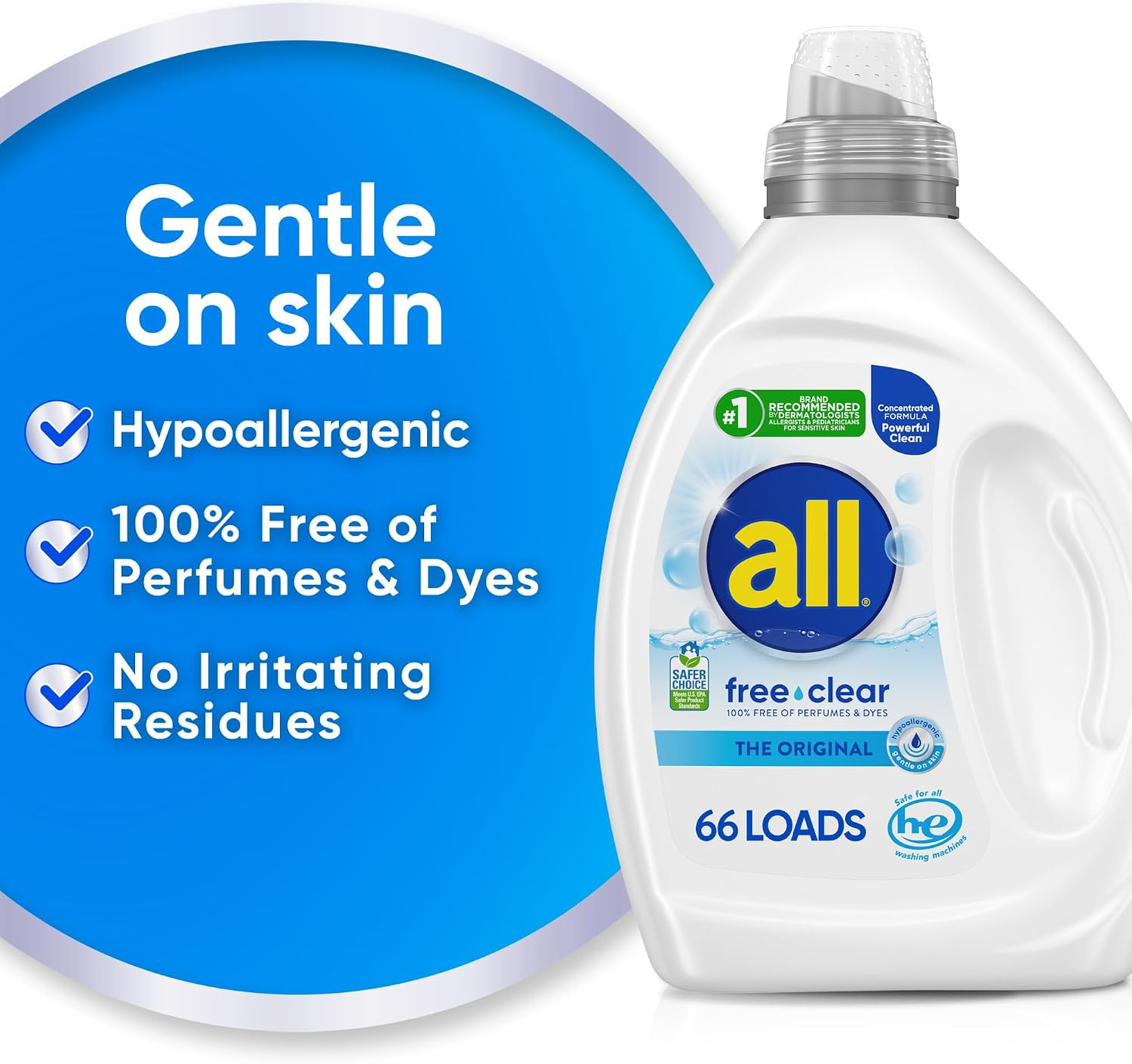 free clear The Original Laundry Detergent for Sensitive Skin, 50oz, 66 Loads, Un