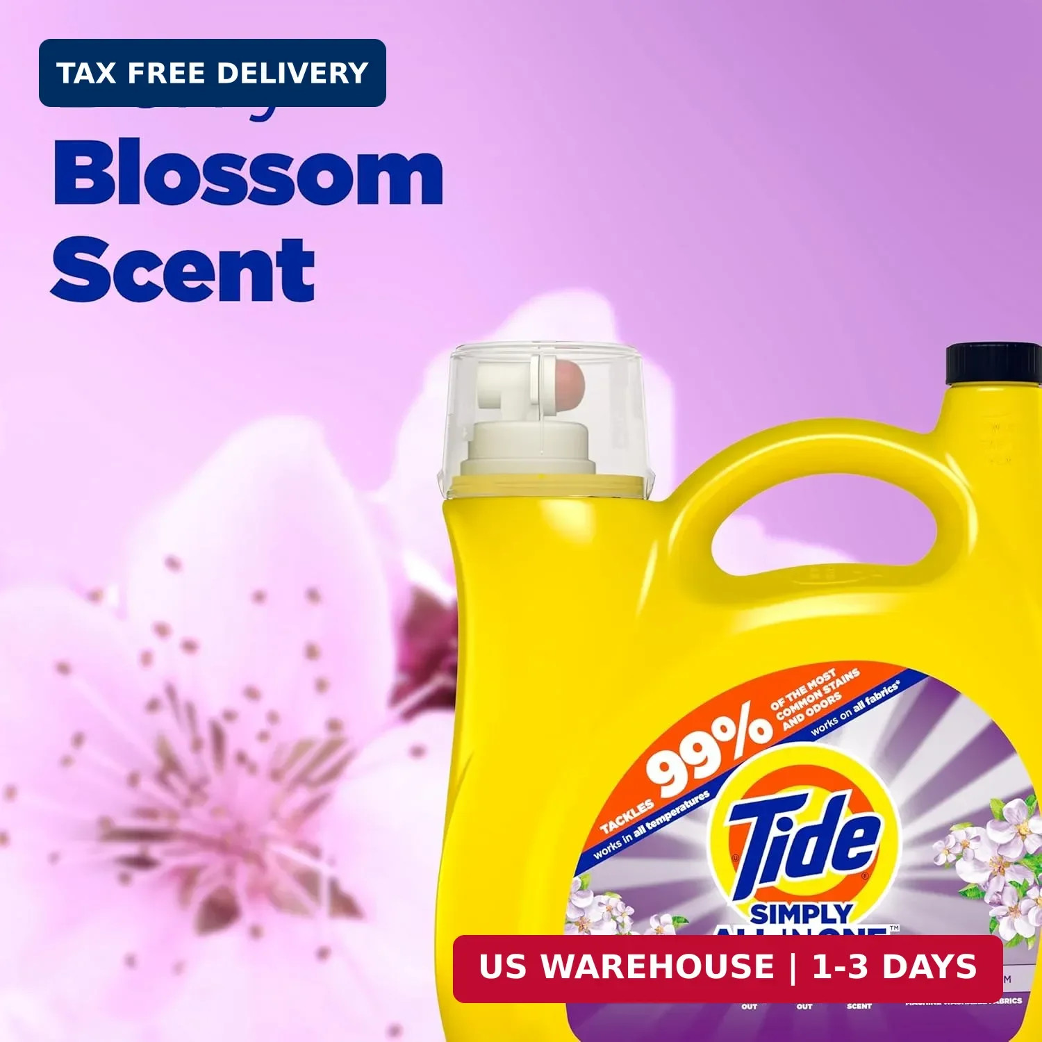 Tide Simply All-In-One Liquid Laundry Detergent, Berry Blossom Scent, 89 Loads,