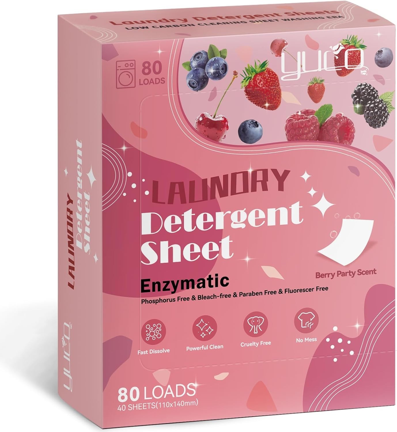 Laundry Detergent Sheets Berry Scent,Liquidless Washing Detergent, 80 Loads