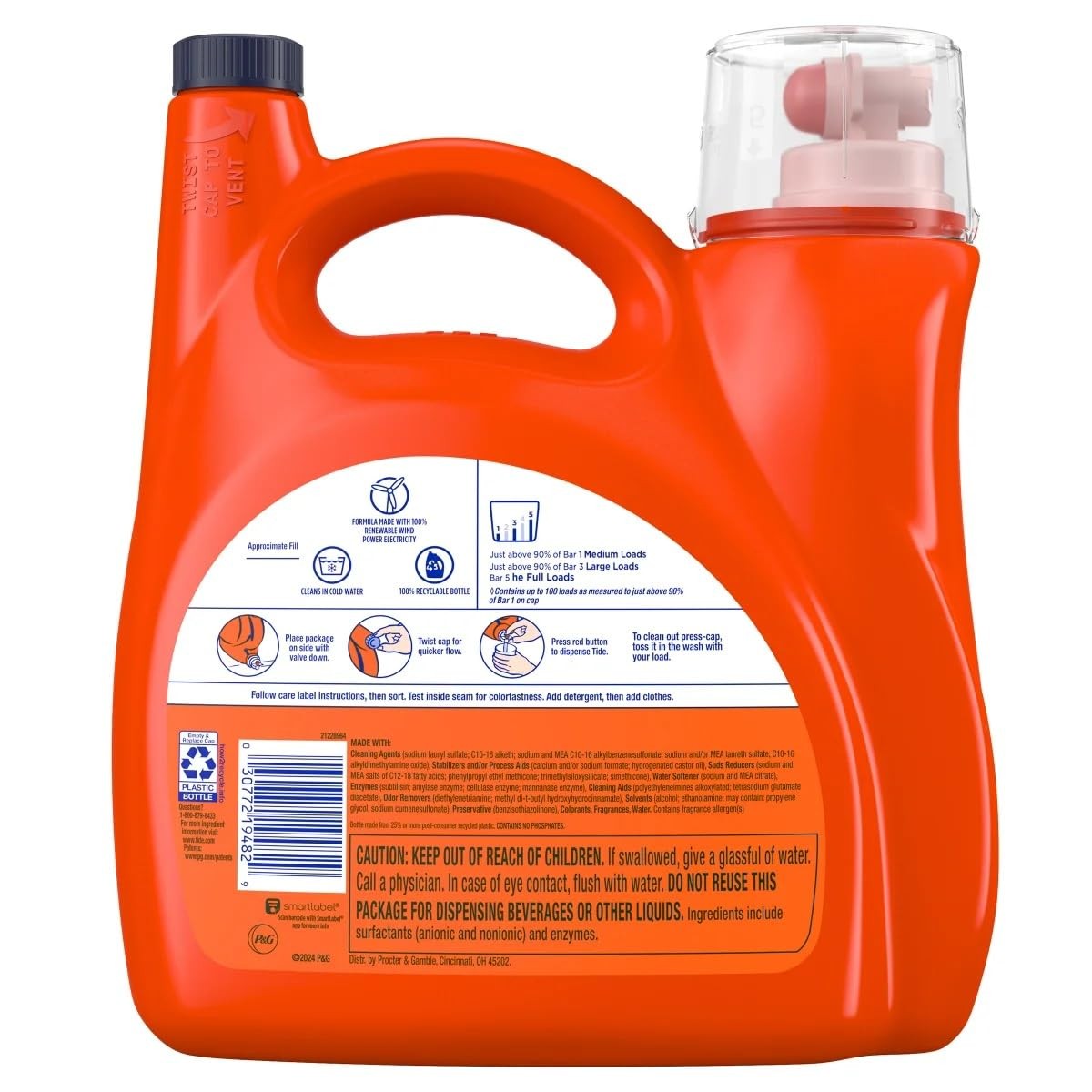 Tide Plus with Ultra Downy Laundry Detergent, April Fresh, 100 Loads, 128 Fl Oz