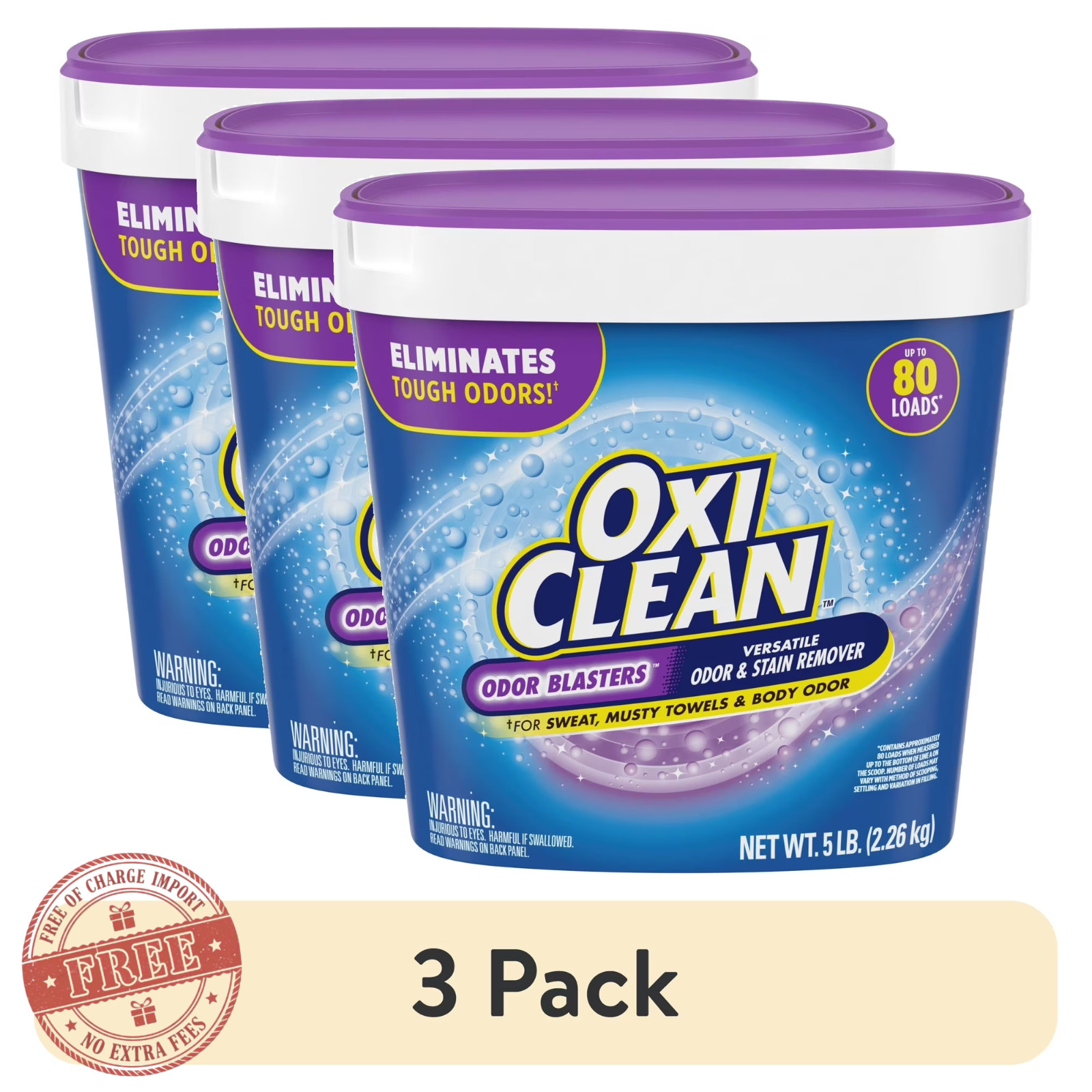 3 Pack OxiClean Odor Blasters Versatile Odor & Laundry Stain Remover Powder 5 lb