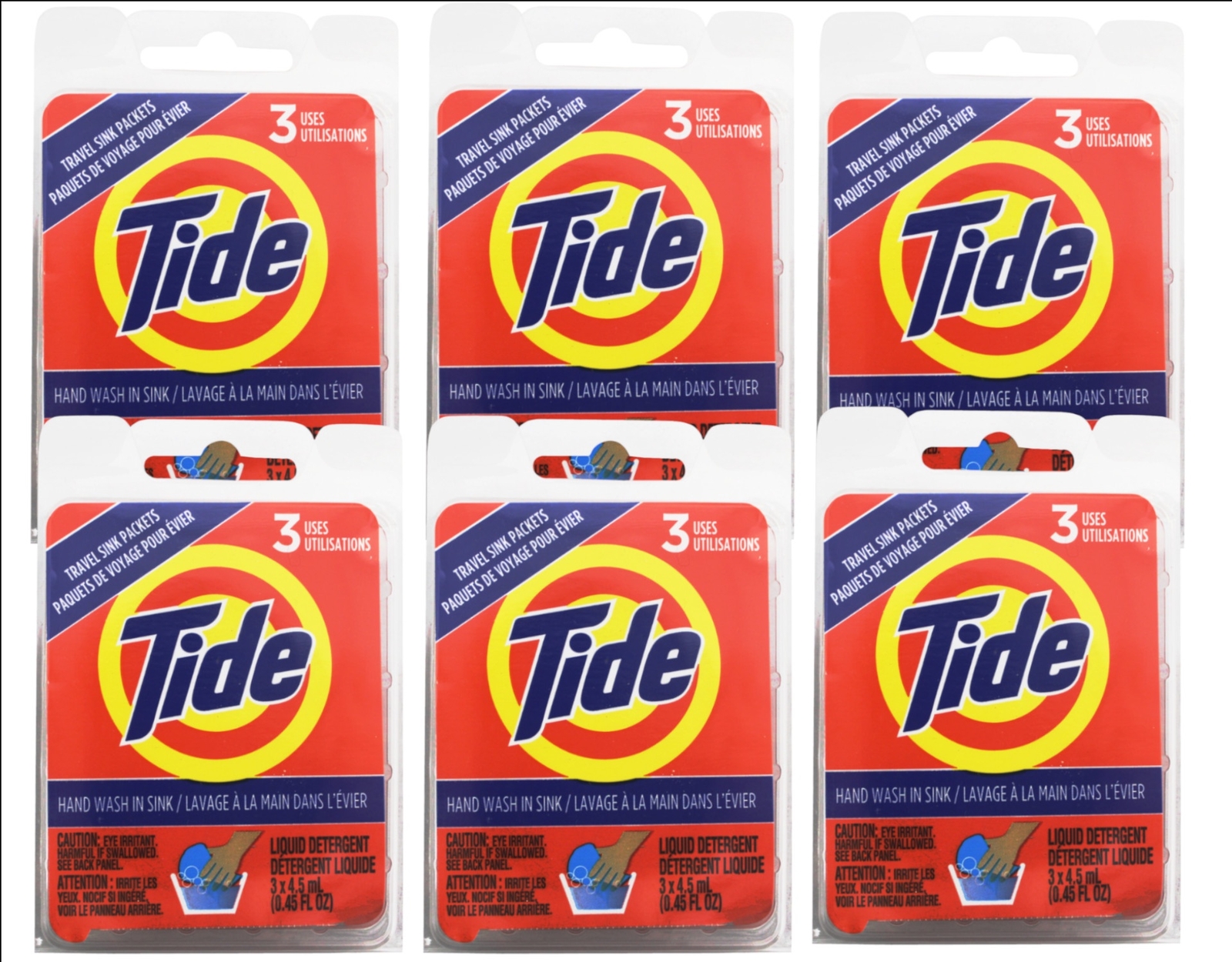 6 Pack – Tide Liquid Travel Sink Packets, (3 x 4.5 fl oz) 3-Count
