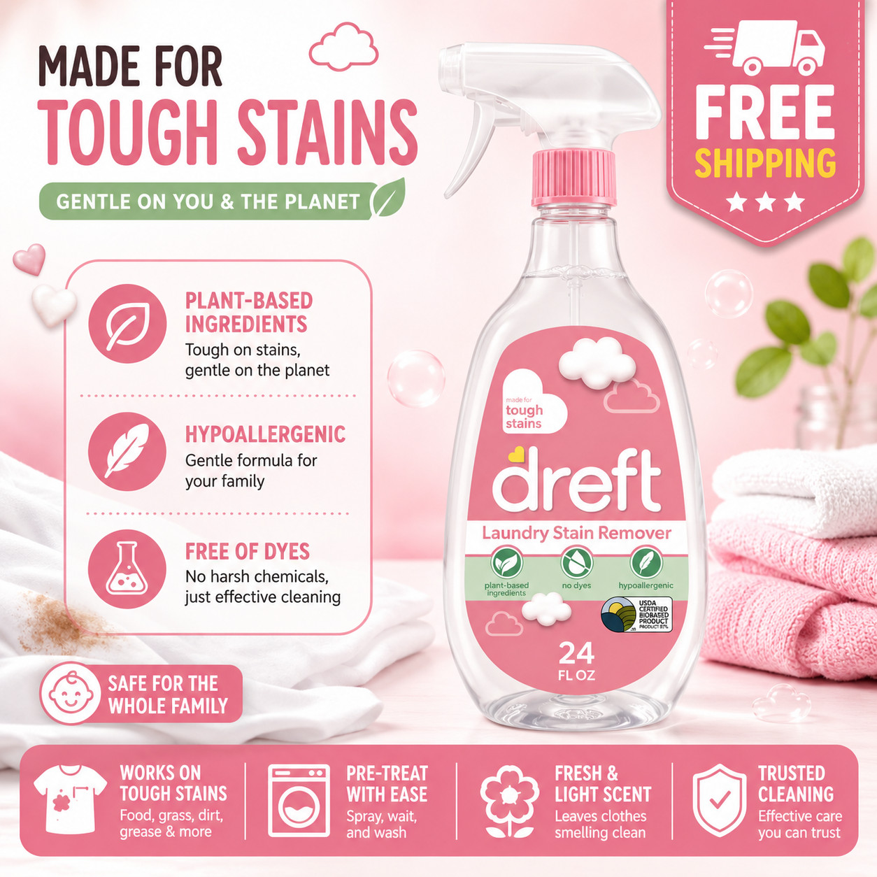 Dreft Plant Based Baby Spray and Wash Laundry Stain Remover,Baby Essentials,24oz