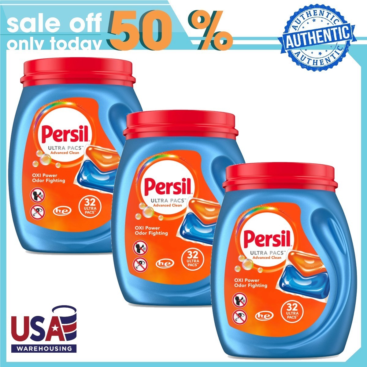 Persil Ultra Pacs Advanced Clean Oxi+Odor Power Laundry Detergen 96 Count