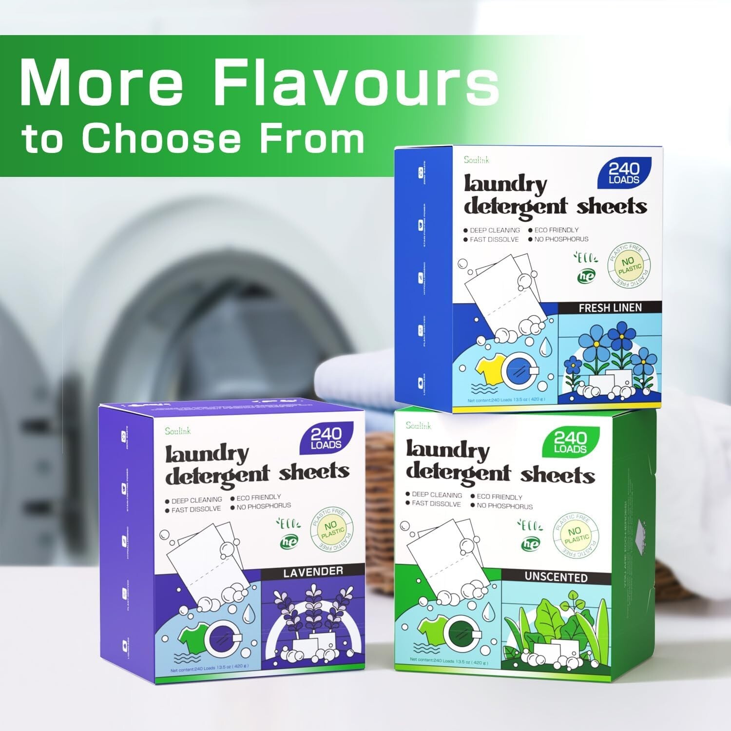 Plant-Based Unscented Laundry Detergent Sheets – 480 Loads, No Plastic Mess