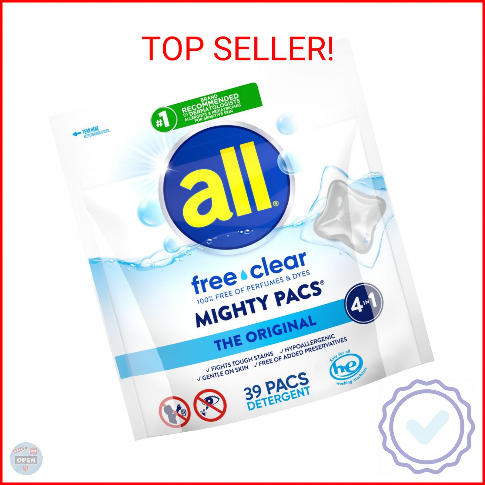 all free clear, Original, MIGHTY PACS Laundry Detergent Pacs for Sensitive Skin,