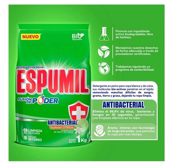 5 Pck Detergente En Polvo Espumil Antibacterial De 1kg C/U laundry Detergen