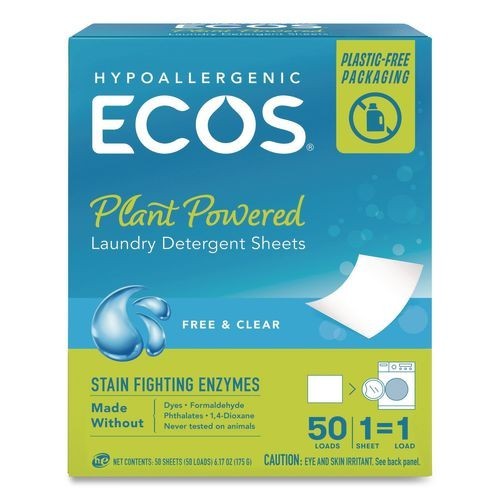 ECOS Liquidless Laundry Detergent Sheets, Free and Clear, 50 Sheets/Box