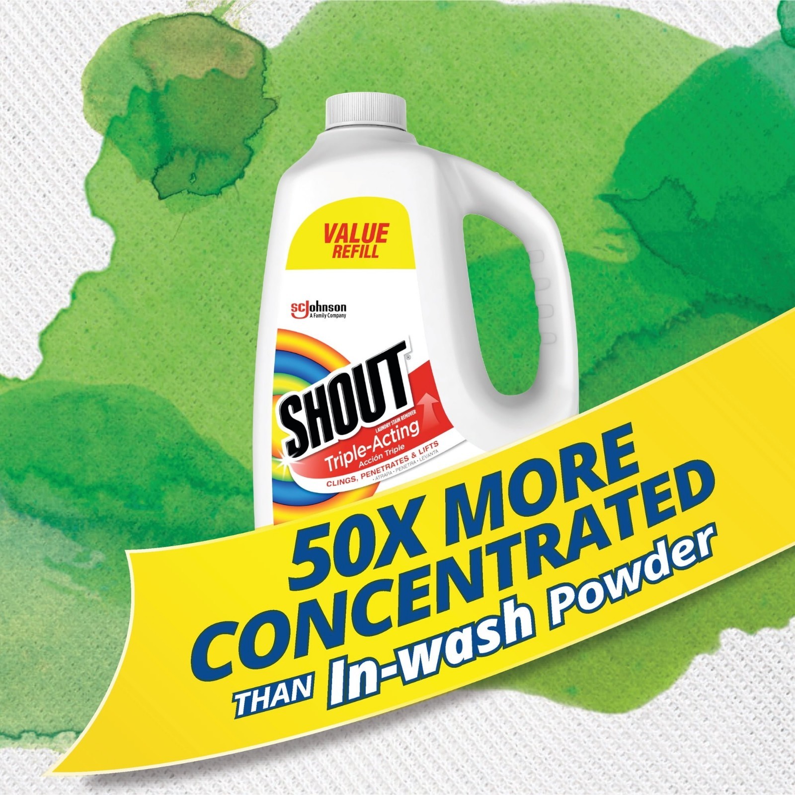 3 Pack Shout Active Enzyme Laundry Stain Remover Refill 60 fl oz