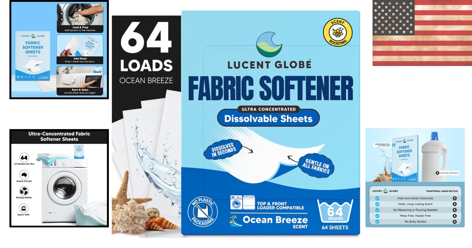 Travel-Ready Fabric Softener Sheets – 64 Ocean Breeze Sheets, Chemical-Free Care