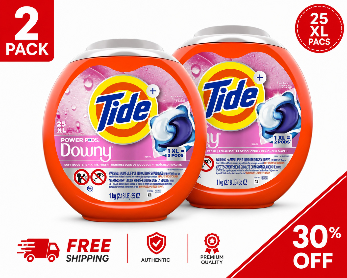 [BIG DEAL] 2 Pack Tide Power PODS with Downy April Fresh Laundry Detergent 25 Ct