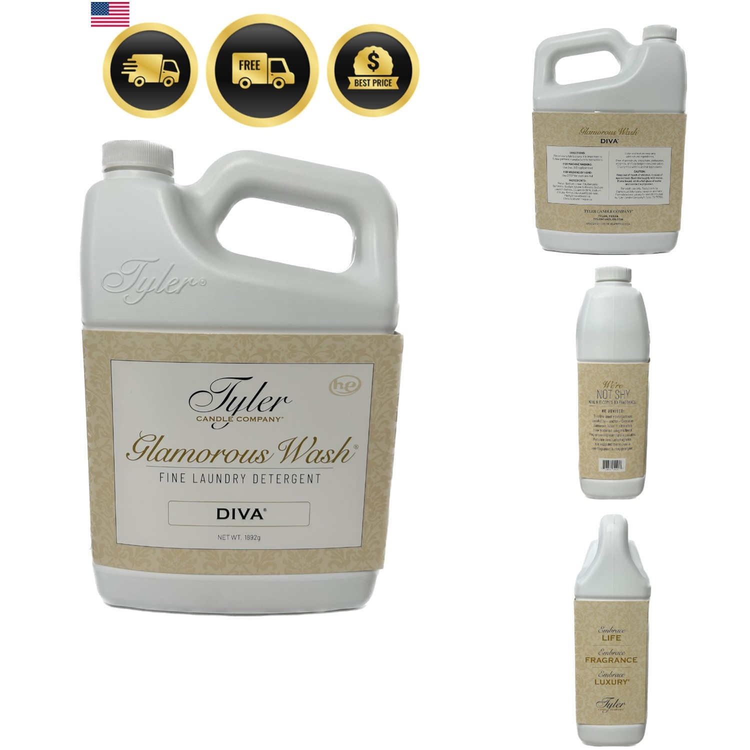 Tyler Glam Wash Laundry Detergent, Diva, Liquid, 64 Fl Oz Half Gallon HE Safe