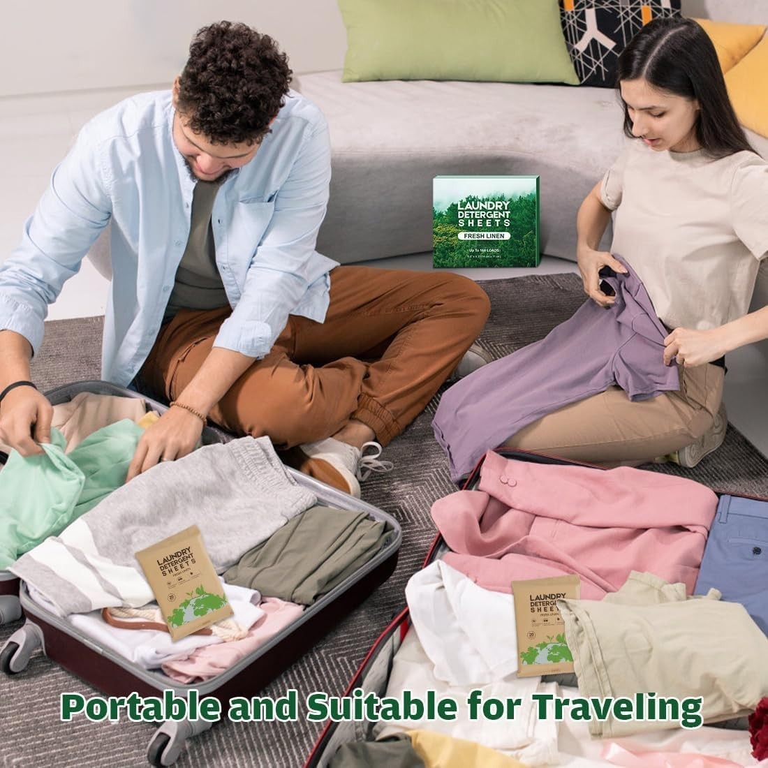 Gentle Cleaning Laundry Sheets – 50 Loads, No Plastic Jug, Perfect for Travel