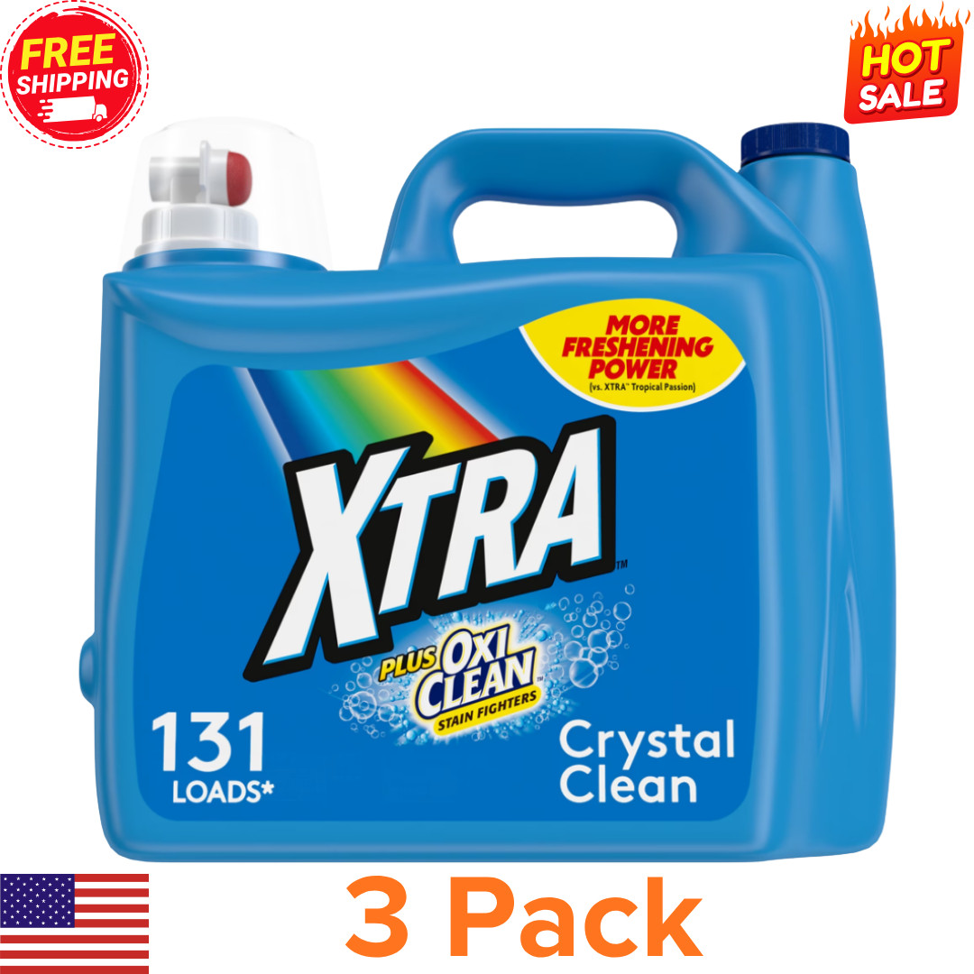 (3 pack) Xtra Plus OxiClean, 131 Loads Liquid Laundry Detergent, 203.1 fl oz