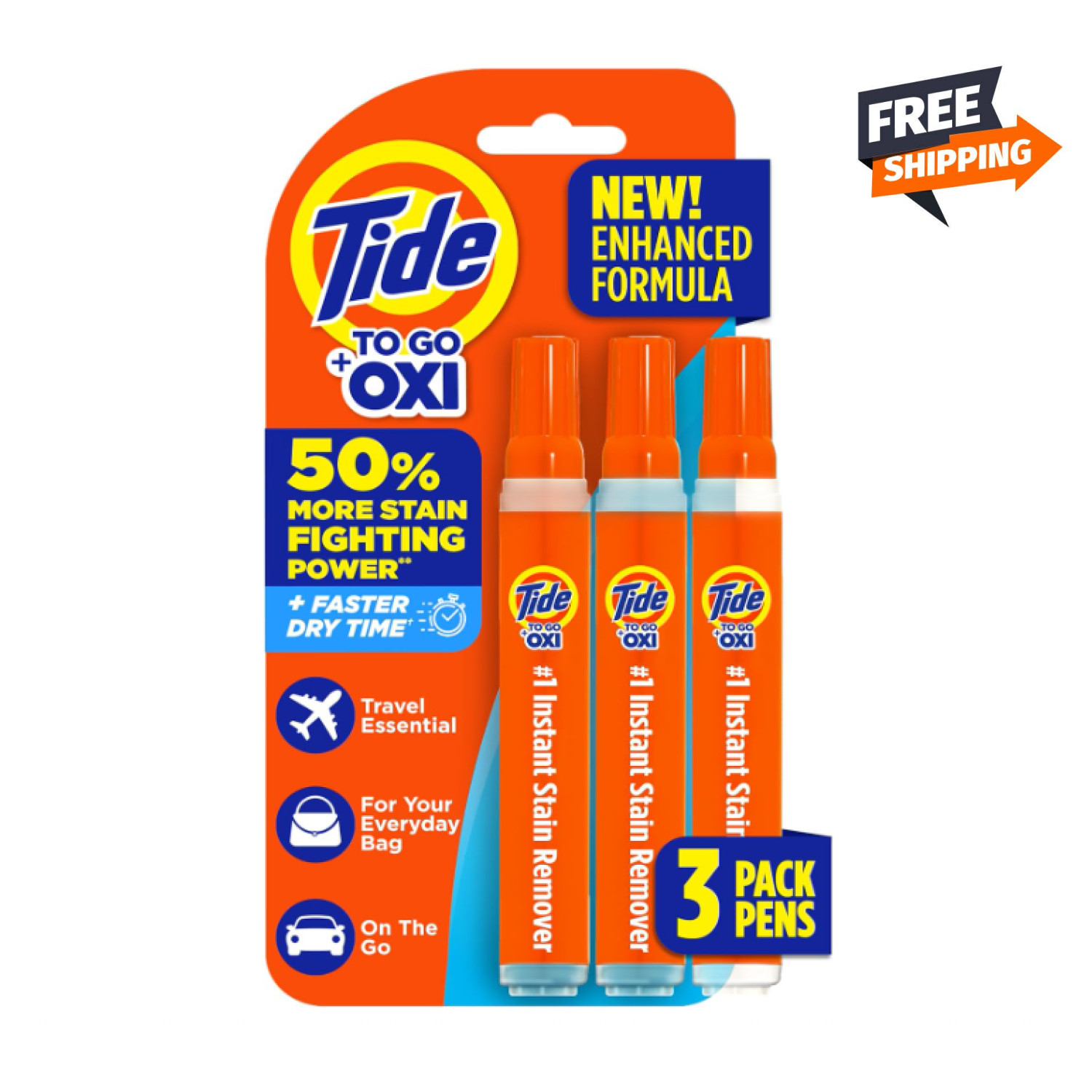 Tide To Go + OXI Instant Stain Remover Pens 3 Pack Travel Portable Spot Cleaner