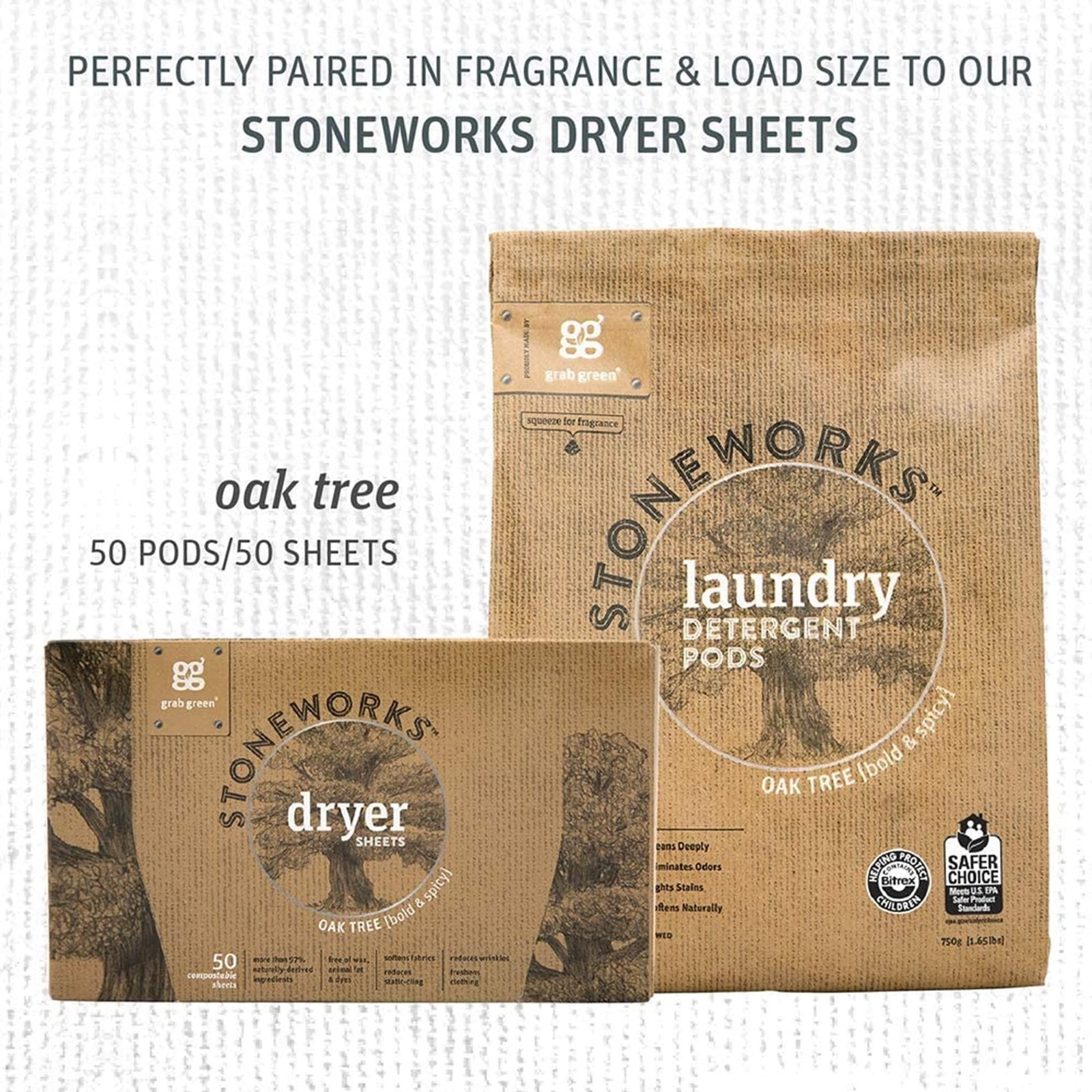 Grab Green Stoneworks Laundry Detergent Pods, 50 Count (Pack of 1), No Color