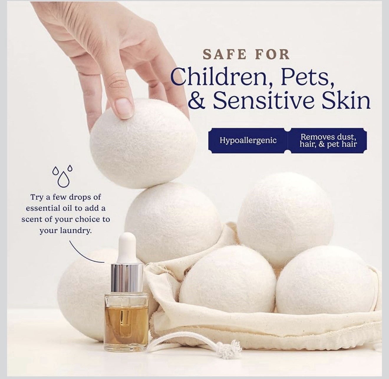 Laundry Wool Dryer Balls – Natural Fabric Softener, Reusable, Reduces Clothing
