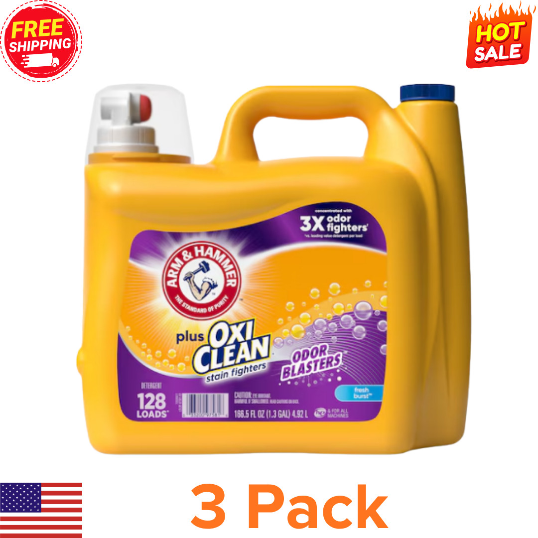 (3 pack)Arm & Hammer HE Fresh Burst Liquid Detergent 166.5 fl oz 128 Loads