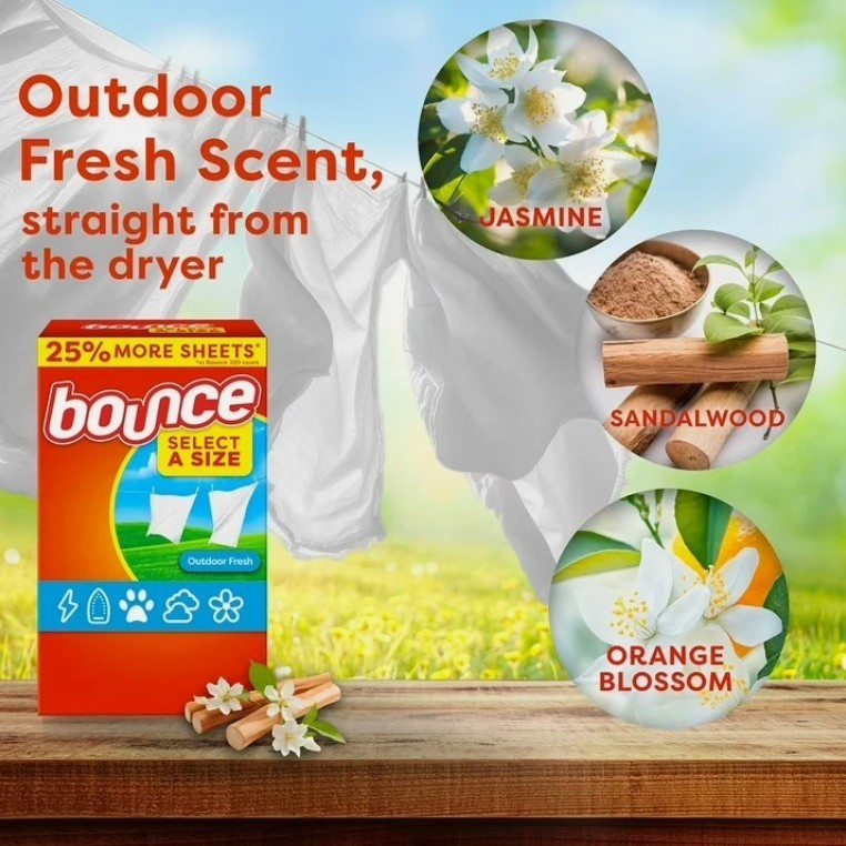 Bounce Select a Size Fabric Softener Dryer Sheets, Outdoor Fresh – 400 Count