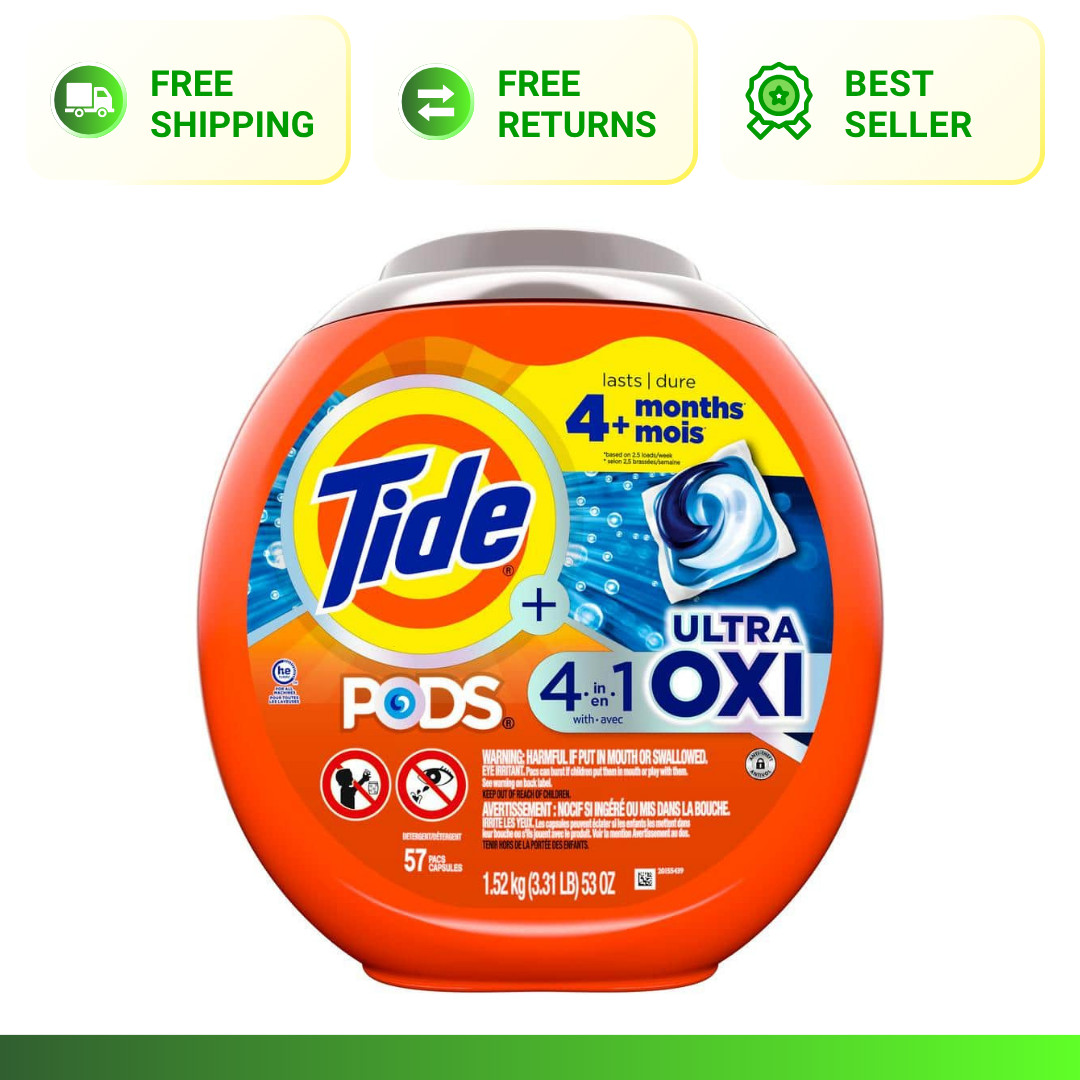 Tide PODS 4 in 1 Ultra Oxi Laundry Detergent Soap Pacs 57 Count HE Stain Remover