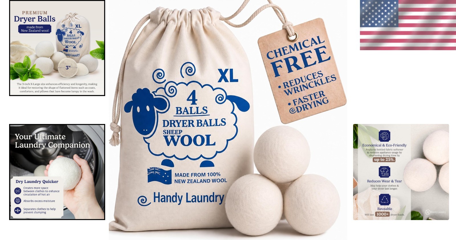 100% New Zealand Wool Dryer Balls 4-Pack – Reduce Static and Wrinkles Naturally