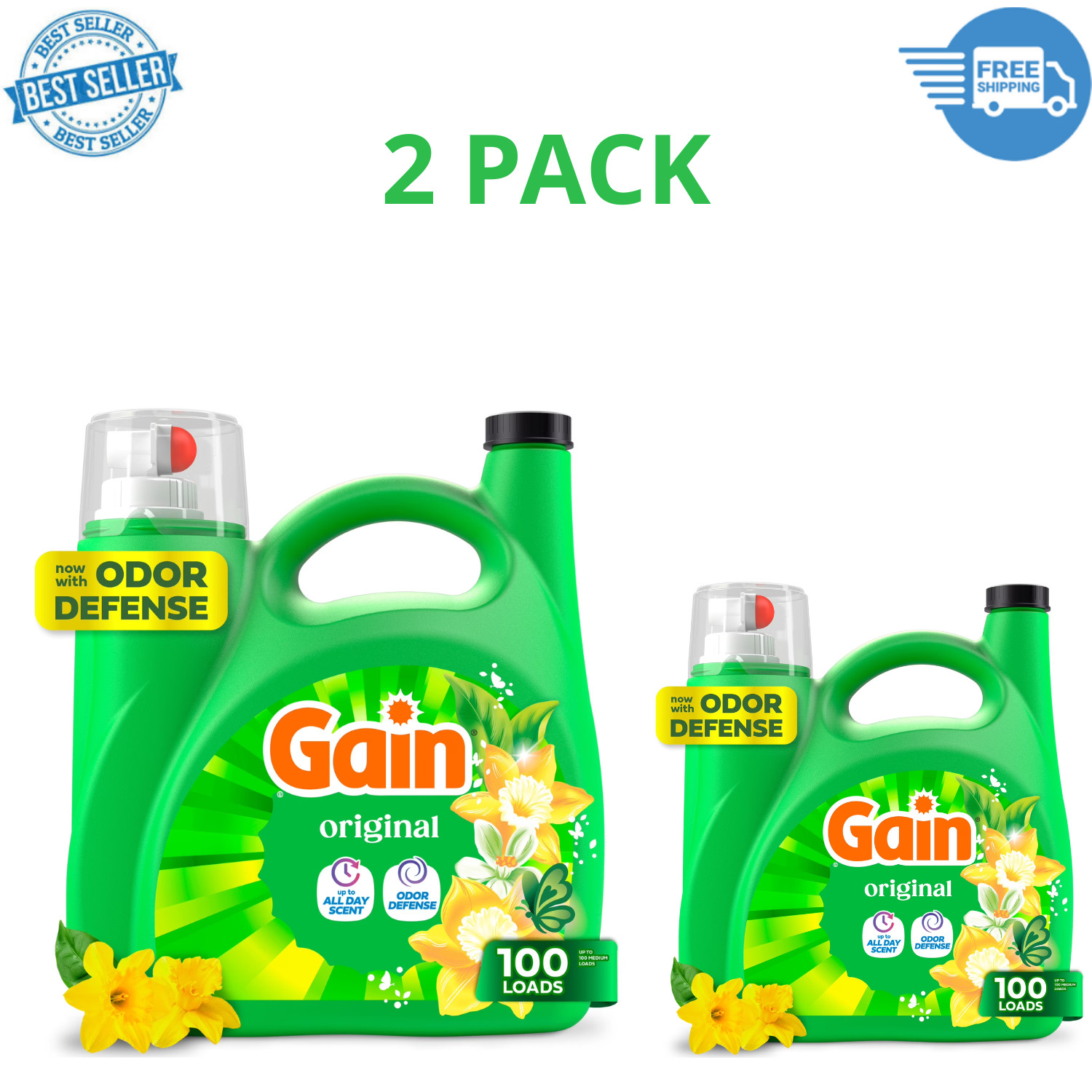 Gain Liquid Laundry Detergent Original 132oz 100 Loads HE, 2 Pack
