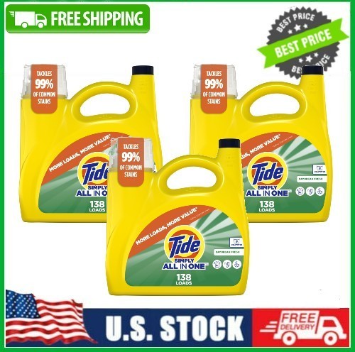 3 PACK Tide Simply All-in-One Liquid Laundry Detergent Daybreak Fresh, 138 Loads