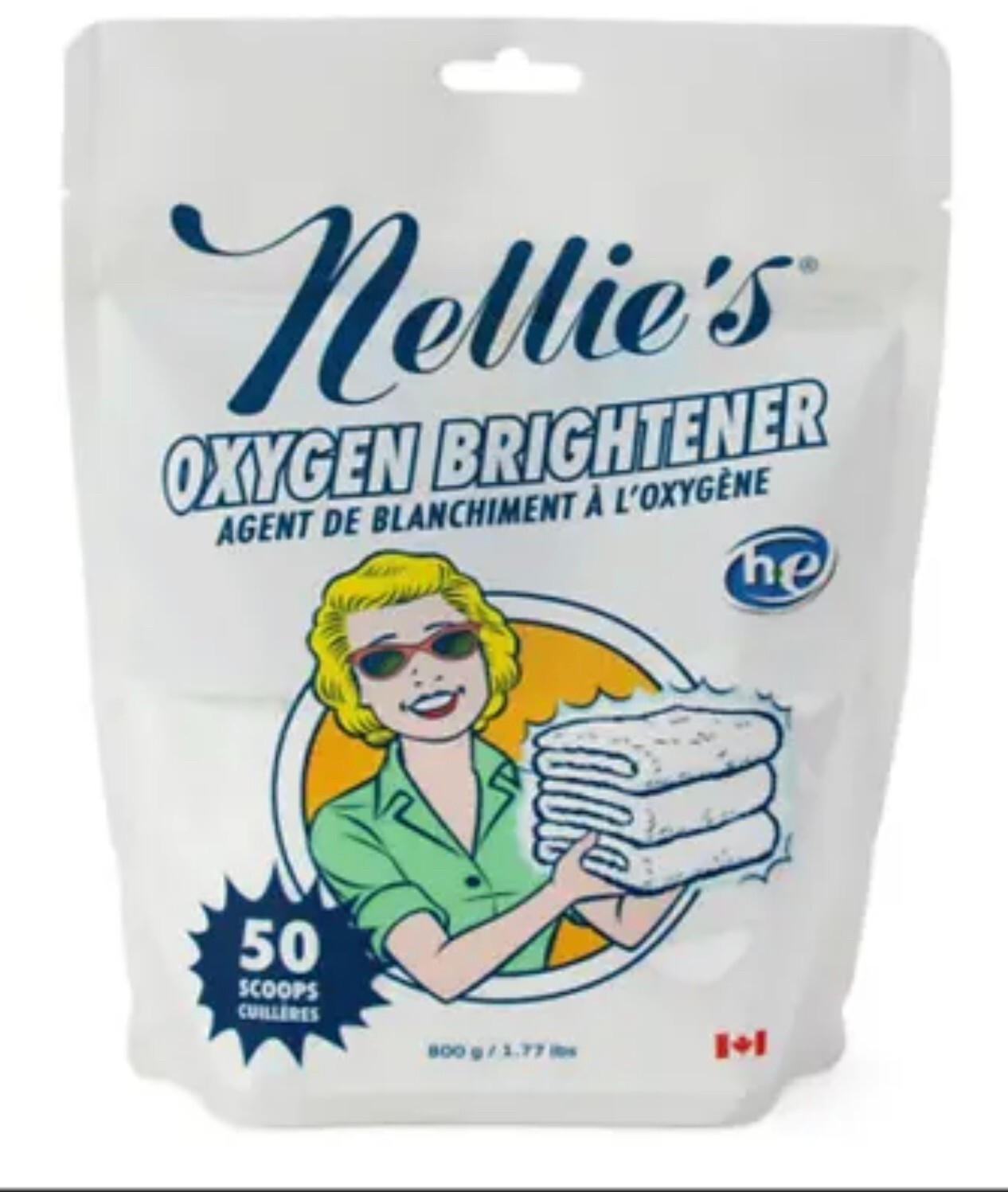 Nellie’s Oxygen Brightener Powder Pouch, 50 Scoops- Removes Tough Stains 1 Pack